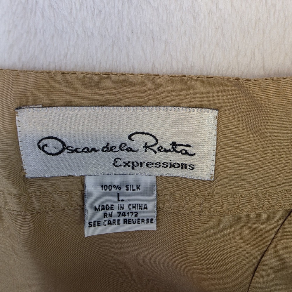 Oscar de la Renta Expressions 100% Silk Blouse Women's Large Beige Button Front - Picture 4 of 9